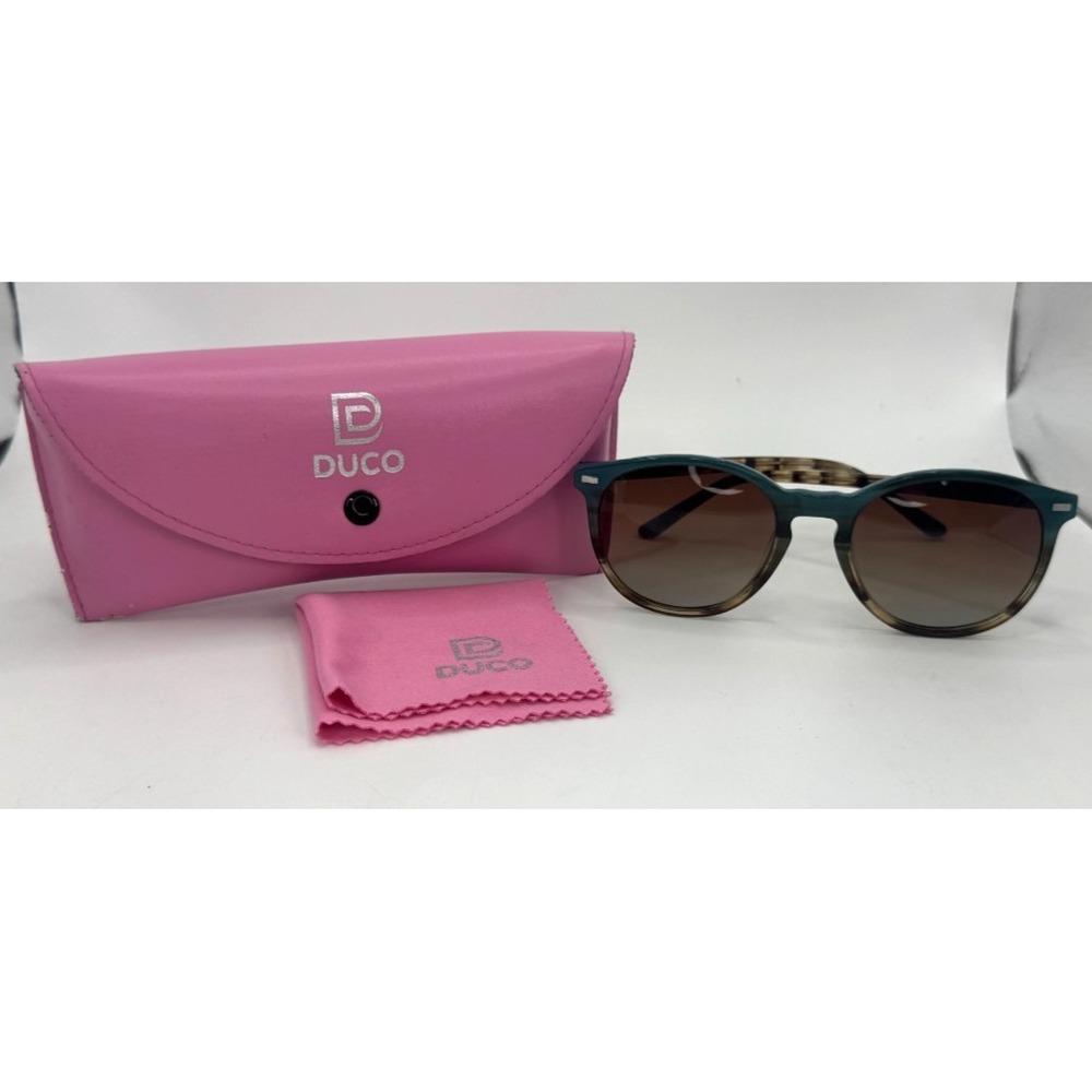 DUCO Round Polarized Sunglasses Women Teal Tortoise Frame Brown Gradient Lens